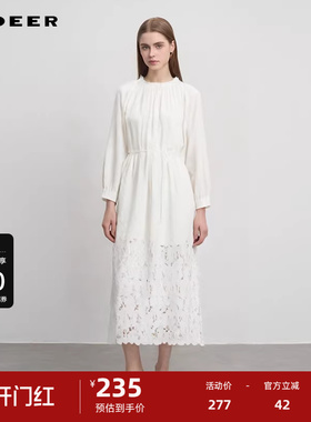 【sdeer奥莱】圣迪奥女装秋复古圆领碎褶收腰绣花连衣裙S243Z1235