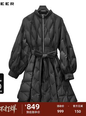 sdeer圣迪奥女装时尚立领收腰宽松长款羽绒服S244Z2416