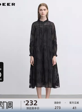 【秒杀】sdeer圣迪奥女装木耳边圆领绣花碎褶复古连衣裙S243Z12C6