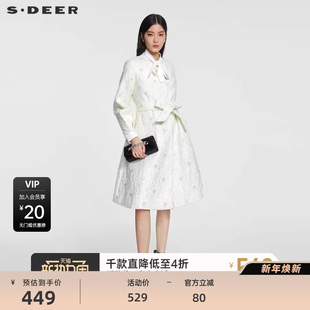 风衣S231Z2504 收腰长款 sdeer圣迪奥女装 秋小香风圆领灯笼袖