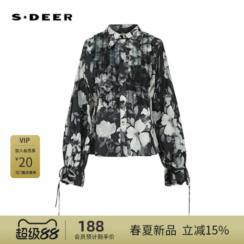 翻领衬衫 晕染印花 系带袖口