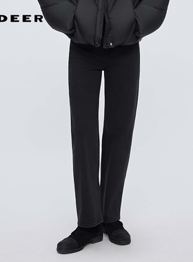 sdeer圣迪奥女装25年新品时尚高腰插袋直筒牛仔长裤S253Z0818