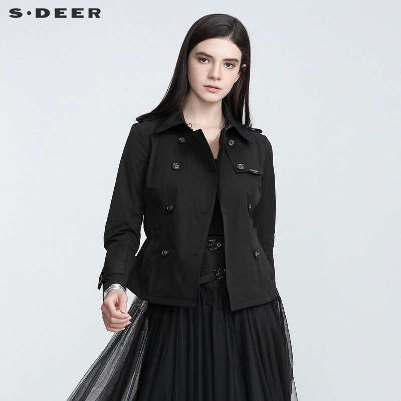 【sdeer奥莱】sdeer圣迪奥女装秋翻领收腰拼接短款外套S2