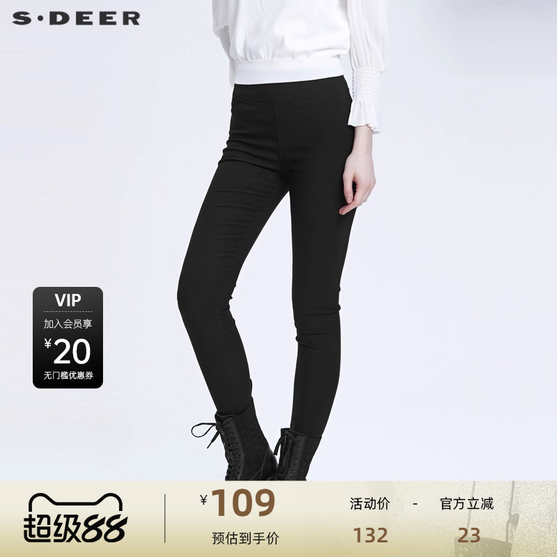 【秒杀】sdeer圣迪奥女装秋时尚松紧打底鲨鱼紧身长裤S22180801