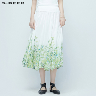 sdeer圣迪奥2020夏季 文艺印花半身长裙S20281103 新品