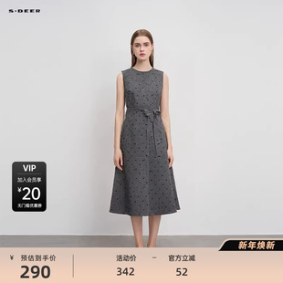 sdeer圣迪奥女装 连衣裙S244Z1288 圆领收腰波点毛呢无袖