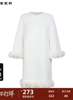 sdeer圣迪奥女装复古优雅圆领拼接宽松连衣裙S244Z1235