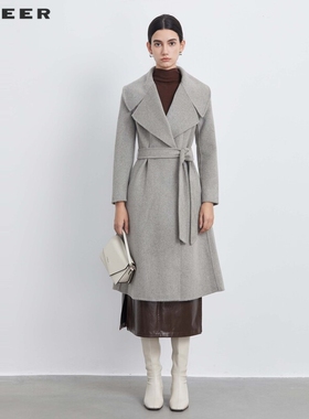 【秒杀】S·DEER圣迪奥秋气质时尚翻领收腰毛呢长款大衣S233Z2505
