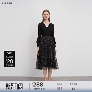 sdeer圣迪奥女装 秋优雅不规则领网纱绣花连衣裙S241Z1268