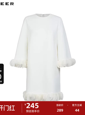sdeer圣迪奥女装复古优雅圆领拼接宽松连衣裙S244Z1235