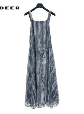 sdeer圣迪奥女装复古晕染收腰网纱吊带连衣裙S242Z12N1