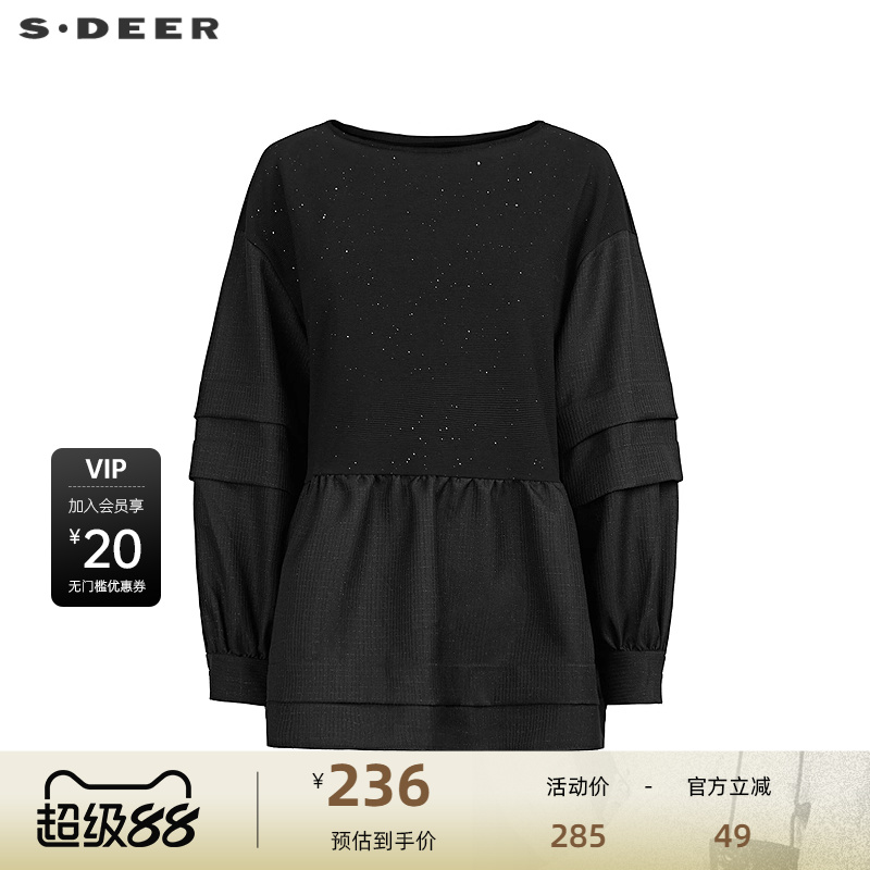 圆领卫衣 拼接设计 灯笼袖