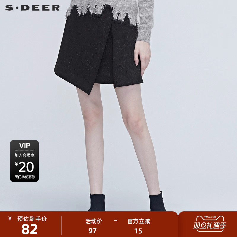 【秒杀】sdeer圣迪奥秋搭片拼接短裙黑色裙子秋半身裙S2038