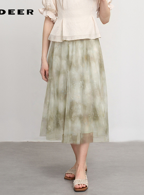 【淡人穿搭】sdeer圣迪奥休闲印花渐变扎染度假半身裙S242Z1124
