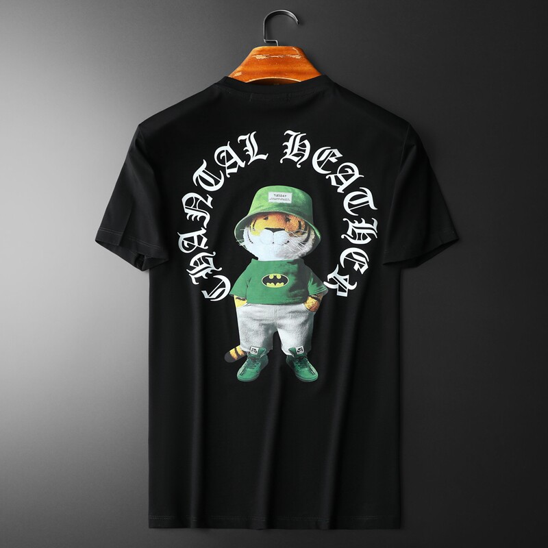 2024年新款双丝光棉短袖T恤6028-P80M-5XL黑色，男装T恤，钱塘6026