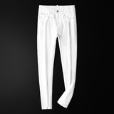 2024年新款男士修身白色烫印牛仔裤N705-P160(黑底图）长期款，男装牛仔裤，钱塘6026