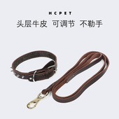 真皮项圈牛皮狗颈圈中大型狗狗宠物牵引带金毛拉布拉多德牧遛狗绳