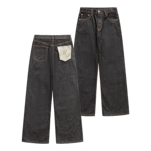 baggy长裤 AMBSOM 马毛冈山原牛14.5盎司弯刀原色洗水牛仔裤