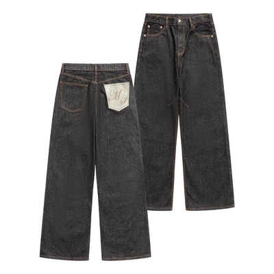 AMBSOM 马毛冈山原牛14.5盎司弯刀原色洗水牛仔裤baggy长裤