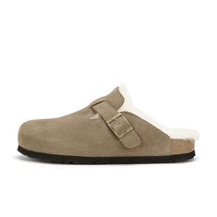 AMBSOM软木鞋加绒保暖冬季棉鞋男女情侣款休闲毛毛全包半包勃肯鞋