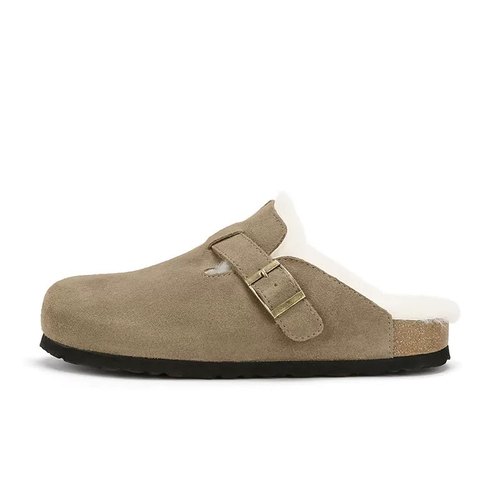 AMBSOM软木鞋加绒保暖冬季棉鞋男女情侣款休闲毛毛全包半包勃肯鞋