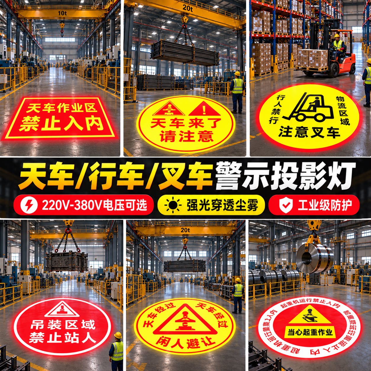 天车行车专用工业安全警示投影灯