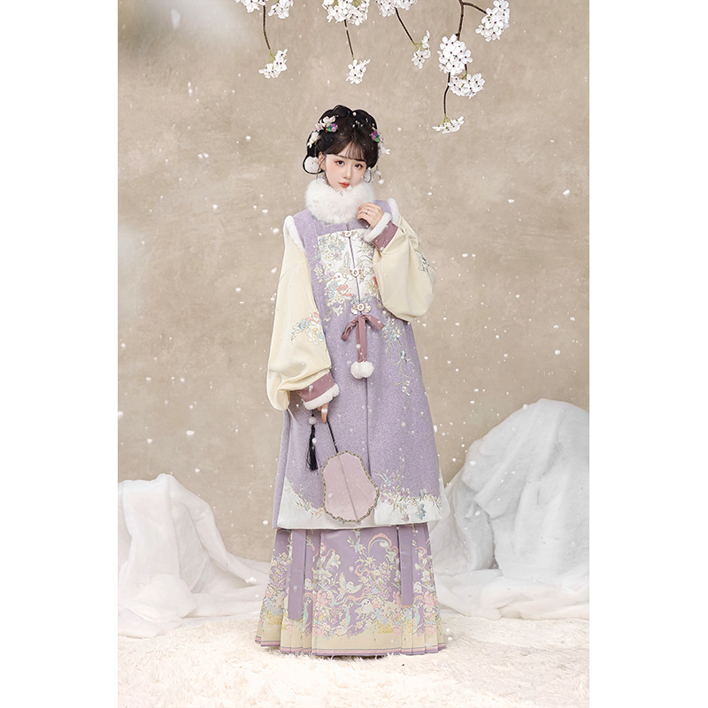 原创汉服女加绒长比甲马面裙