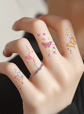 彩色可爱纹身贴防水手指纹身贴小尺寸彩色英文套装mini烟花小清新