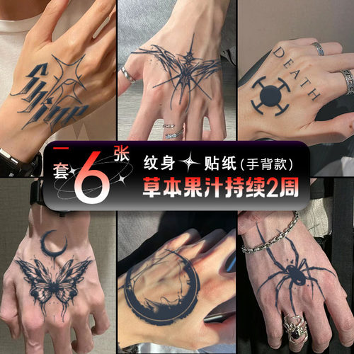 草本手背纹身贴男防水持久不反光海贼王图案高级感半月果汁贴纸 - 封面