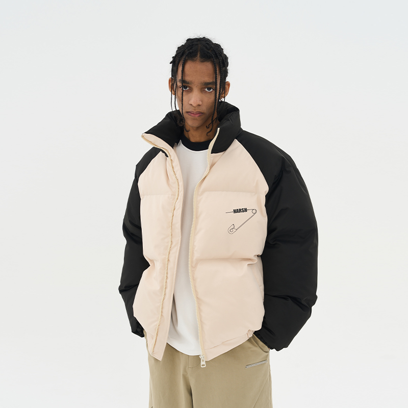 文字排版插肩袖拼色加厚棉服