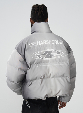 harsh and cruel 街头感渐变排版印花款休闲宽松面包羽绒服