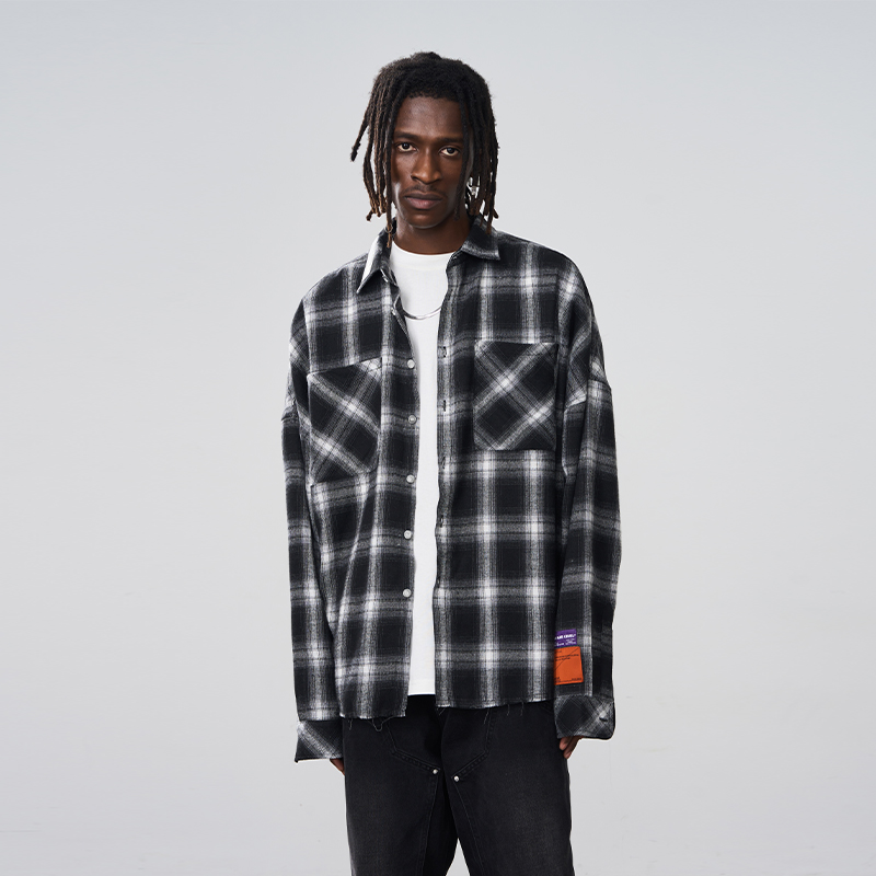 宽松黑白格格子衬衫设计感外套