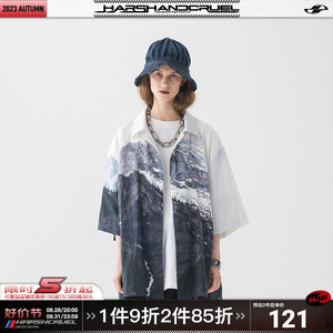 【马嘉祺同款】harshandcruel 雪山印花夏威夷衬衫短袖古巴领衬衣