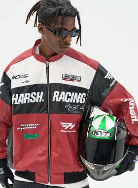 【Aespa-柳智敏同款】harshandcruel美式复古赛车服仿皮夹克