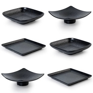 黑色密胺高脚盘自助餐盘子正方形塑料碟子饭店大排档快餐店凉菜盘
