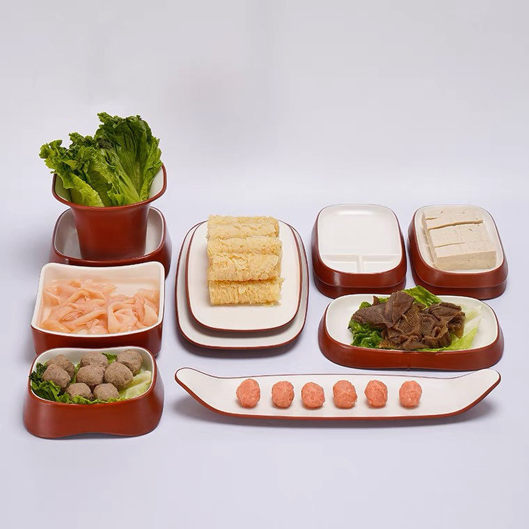 密胺仿瓷烤肉自助餐盘火锅店菜盘套装创意串串盘子毛肚配菜盘餐具
