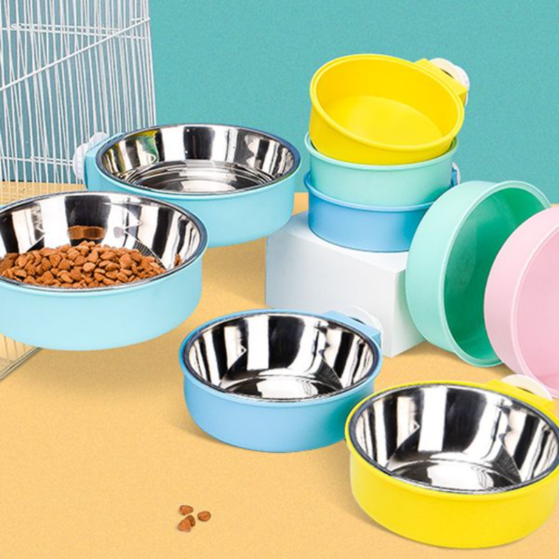 不锈钢猫碗宠物碗挂式防打翻狗碗兔子猫咪食盆水碗