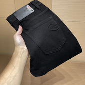 男士 厚款 不褪色黑色修身 2025年新款 牛仔裤 冬季 小直筒弹力休闲裤 子