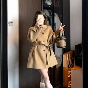 立领短款呢子大衣女2025新款秋冬季高级感毛呢外套韩系小个子冬天
