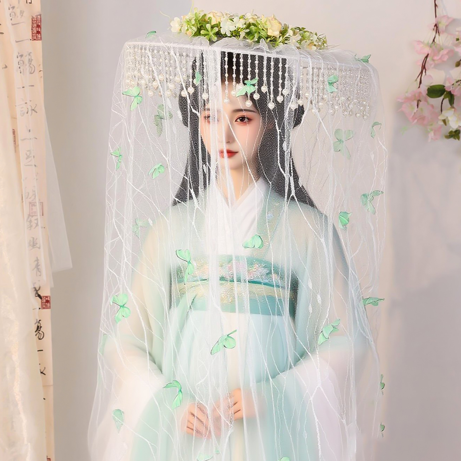 汉服头饰斗笠古风侠客蝴蝶面纱