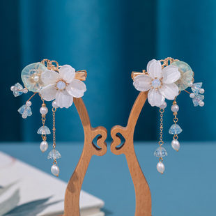 汉服头饰儿童古风对夹花朵流苏发夹古装配饰女旗袍古典舞国风发饰