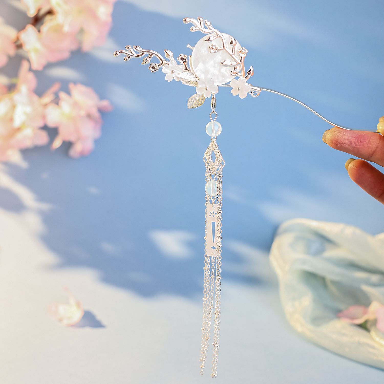 古风月亮流苏发簪新中式盘发簪子