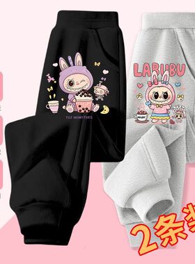 拉布布女童裤子新款春秋2025儿童薄款运动裤洋气百搭休闲长裤卫裤