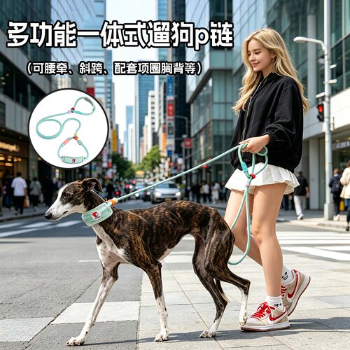 一体式多功能狗牵引绳防爆冲P链