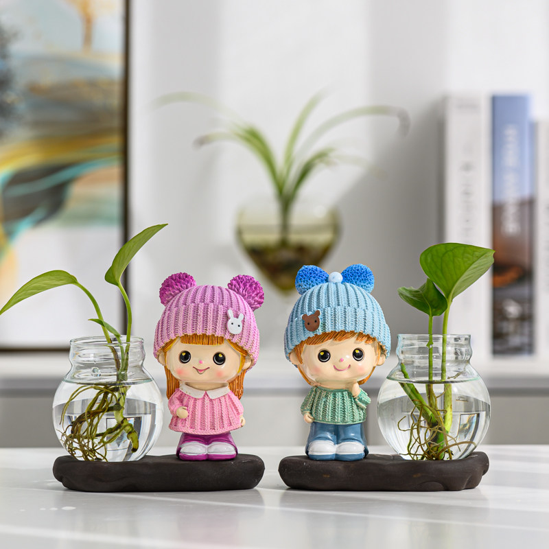创意玻璃花瓶摆件家居课厅装饰品花器办公桌绿萝花插陶瓷水培容器