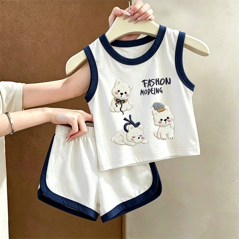 无袖背心薄款套装2026夏季可爱男女童纯棉洋气儿童两件套背心短裤