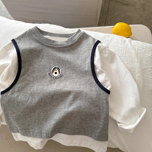 纯棉透气卡通趣味印花T恤 T恤休闲打底衫 男童女童2026春秋新款 长袖