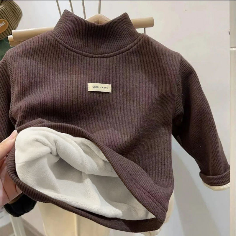 加绒加厚儿童德绒打底衫秋冬季男童女童T恤半高领一体绒上衣服潮