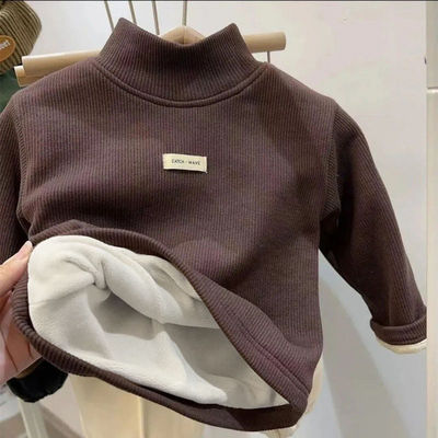 加绒加厚儿童德绒打底衫秋冬季男童女童T恤半高领一体绒上衣服潮