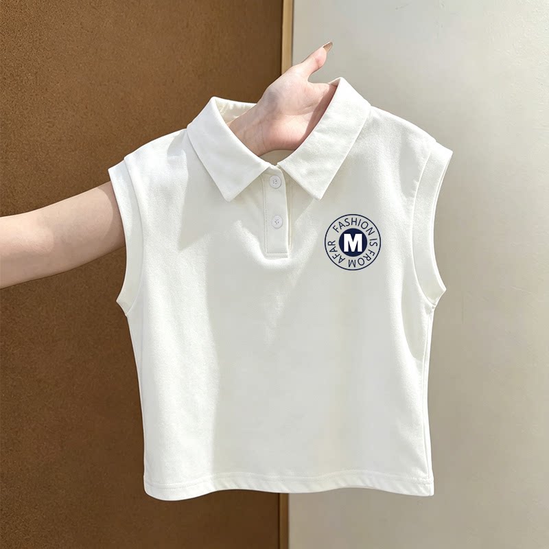 白色POLO衫背心夏季新款可爱宝宝卡通无袖男女童纯棉透气儿童休闲图片